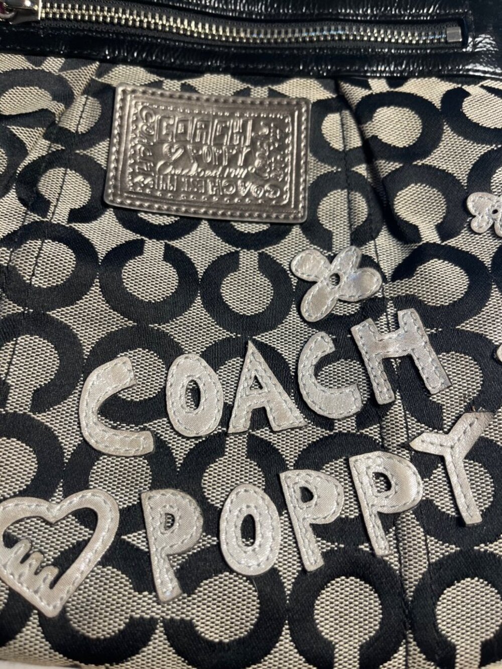 Coach Poppy Black & Gray Signature Jacquard Crossbody Bag Silver Appliqué Accent - Picture 3 of 16